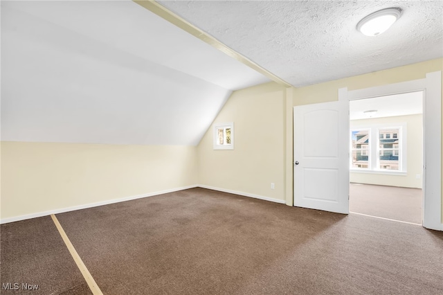 2142 W 95th St, Cleveland, OH 44102 - additional living space featuring carpet floors, vaulted ceiling, baseboards, and a textured ceiling