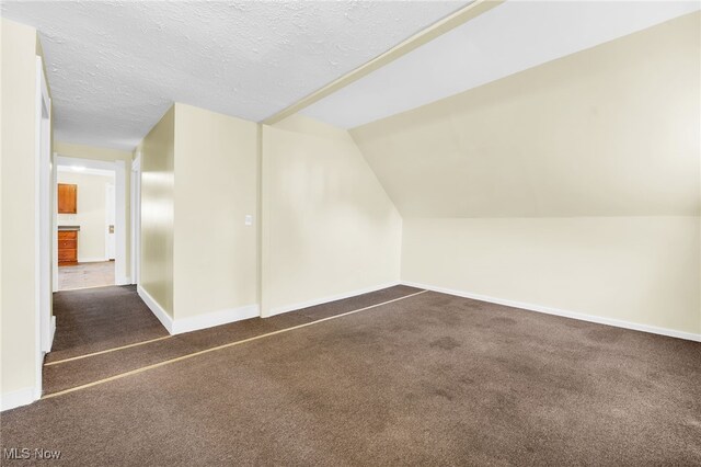 2142 W 95th St, Cleveland, OH 44102 - bonus room with baseboards, carpet flooring, a textured ceiling, and vaulted ceiling