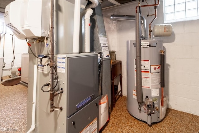 utilities featuring gas water heater and heating unit