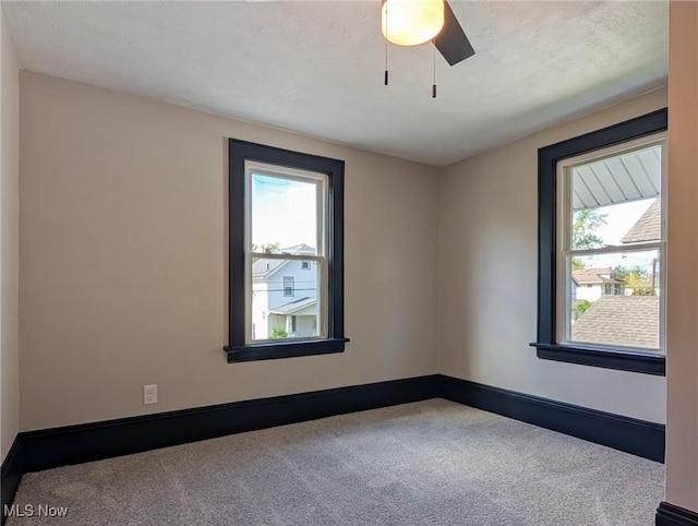 carpeted empty room with healthy amount of natural light and baseboards