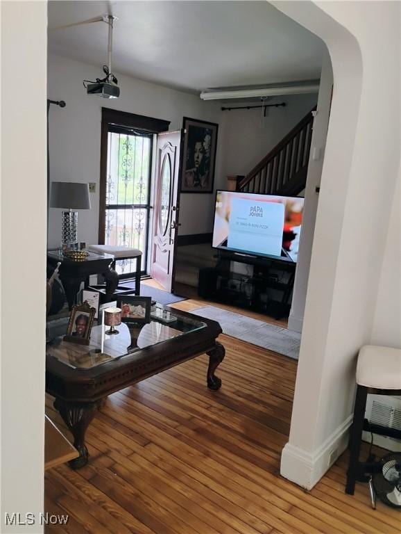13418 Coath Ave, Cleveland, OH 44120 - living area with wood finished floors and stairs