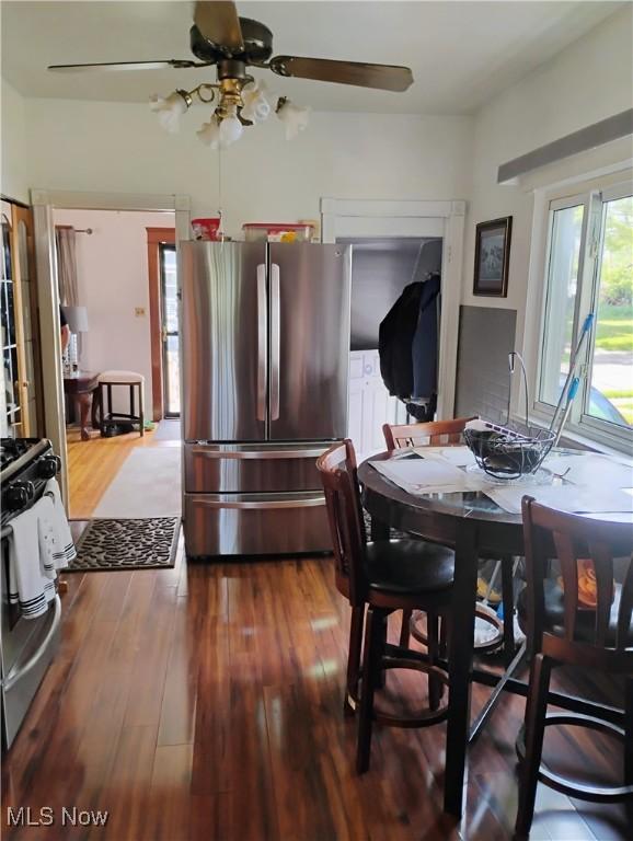 13418 Coath Ave, Cleveland, OH 44120 - dining area featuring hardwood / wood-style flooring and ceiling fan