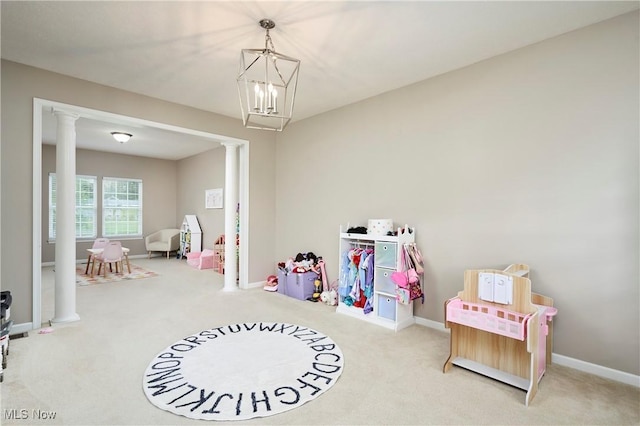 1284 Spafford Dr, Copley, OH 44321 - recreation room with ornate columns, carpet floors, and baseboards