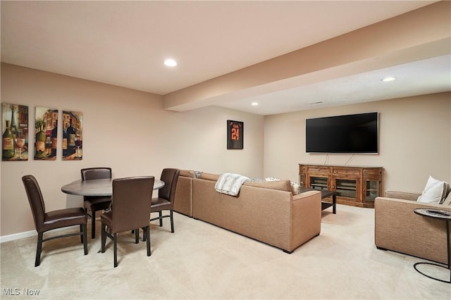1284 Spafford Dr, Copley, OH 44321 - living room with light carpet, recessed lighting, a fireplace, and baseboards