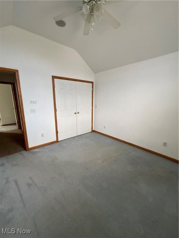 1245 Sageberry Dr, North Lima, OH 44452 - unfurnished bedroom with lofted ceiling, carpet, a closet, and a ceiling fan