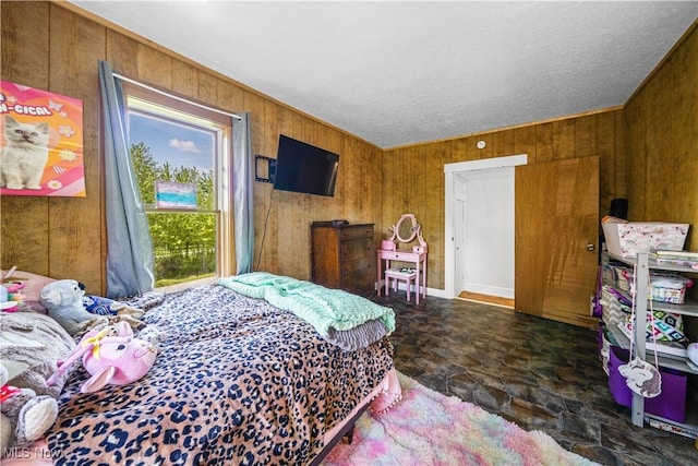 15561 Georgetown St NE, Minerva, OH 44657 - bedroom featuring stone finish flooring and wooden walls
