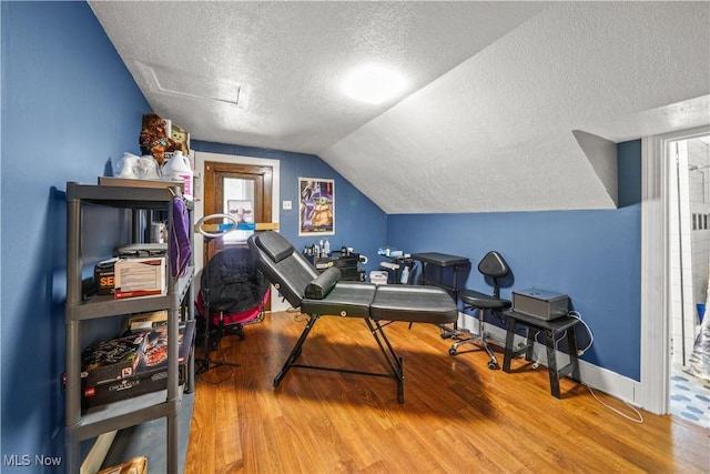 15561 Georgetown St NE, Minerva, OH 44657 - office space with a textured ceiling, wood finished floors, lofted ceiling, and baseboards