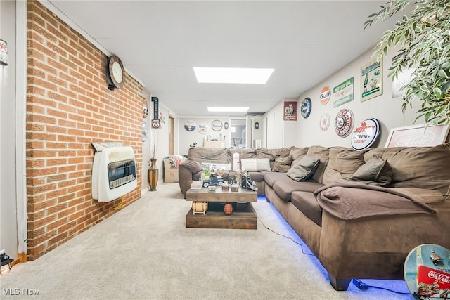 carpeted living area with heating unit