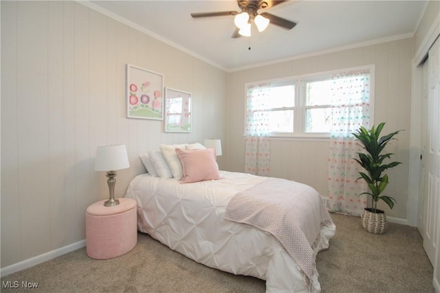 1674 Yolanda Dr, Austintown, OH 44511 - carpeted bedroom featuring crown molding, a closet, and ceiling fan
