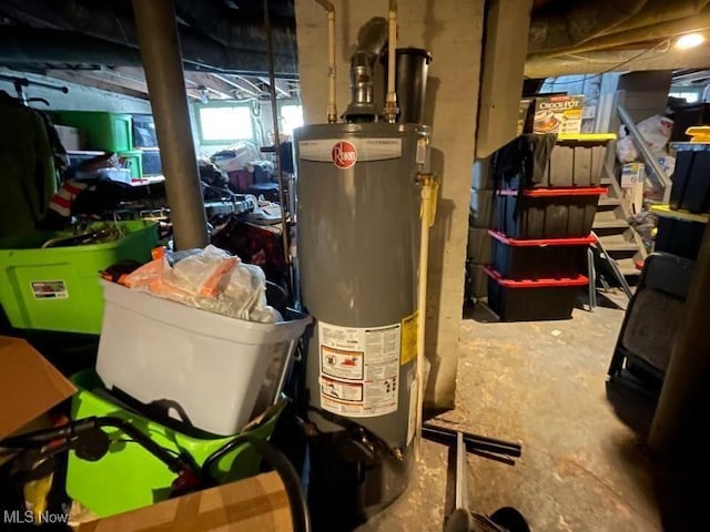 basement featuring gas water heater