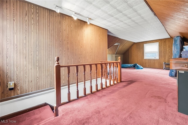 4194 W 140th St, Cleveland, OH 44135 - additional living space with carpet floors, wood walls, and lofted ceiling