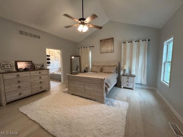 4718 Brushwood Rd, Wakeman, OH 44889 - bedroom with vaulted ceiling, light wood-style floors, baseboards, and a ceiling fan