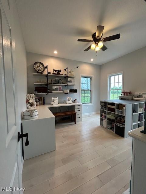 4718 Brushwood Rd, Wakeman, OH 44889 - office area featuring ceiling fan, recessed lighting, and light wood finished floors