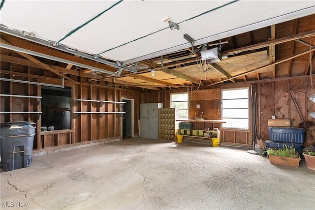 315 W Main St, Canfield, OH 44406 - garage with a garage door opener and wood walls