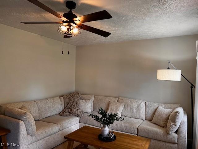 206 Anderson Ave, Bethesda, OH 43719 - living area featuring a textured ceiling and a ceiling fan