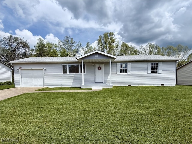 32 Ash Cir, Davisville, WV 26142 - single story home with crawl space, an attached garage, a front lawn, and driveway