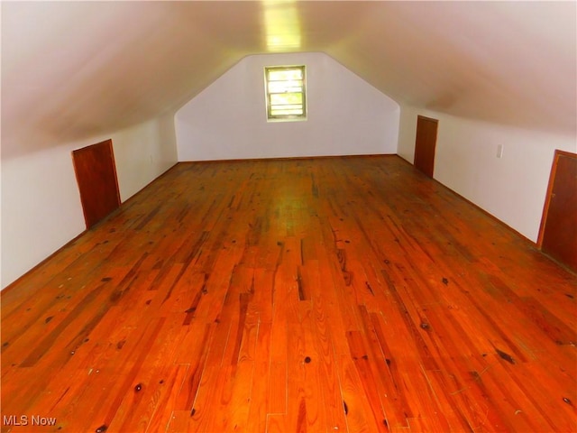additional living space featuring wood-type flooring and lofted ceiling