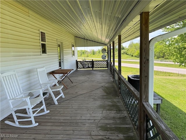 6255 Highland Ridge Rd, Lowell, OH 45744 - wooden terrace with covered porch, central AC unit, and a lawn