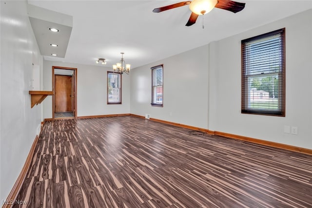 2000 Henry Ave SW, Canton, OH 44706 - empty room with wood finished floors, baseboards, a chandelier, recessed lighting, and a ceiling fan