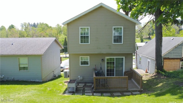333 Mulberry St, Barnesville, OH 43713 - rear view of property with a wooden deck and a lawn
