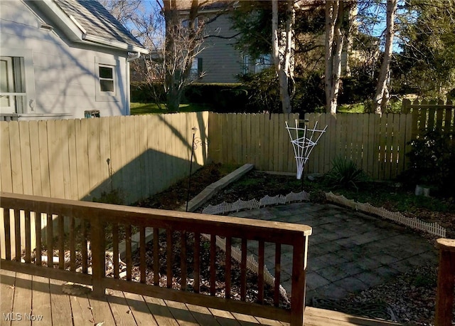636 4th St, Marietta, OH 45750 - wooden terrace featuring a fenced backyard and a patio area