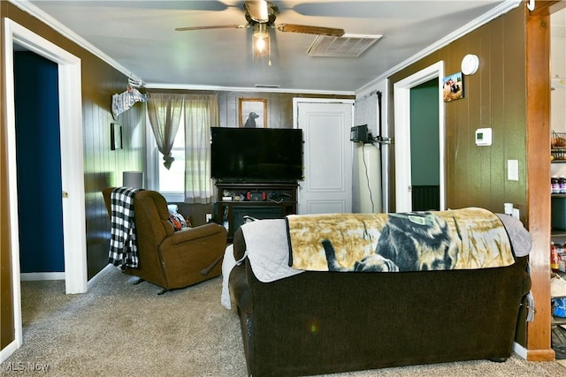 3122 Mccleary Jacoby Rd, Cortland, OH 44410 - carpeted living room with a ceiling fan and crown molding