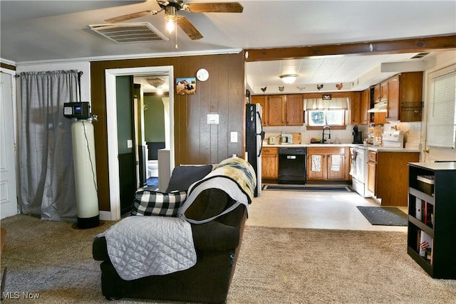 3122 Mccleary Jacoby Rd, Cortland, OH 44410 - kitchen with electric range, dishwasher, a sink, under cabinet range hood, and light countertops