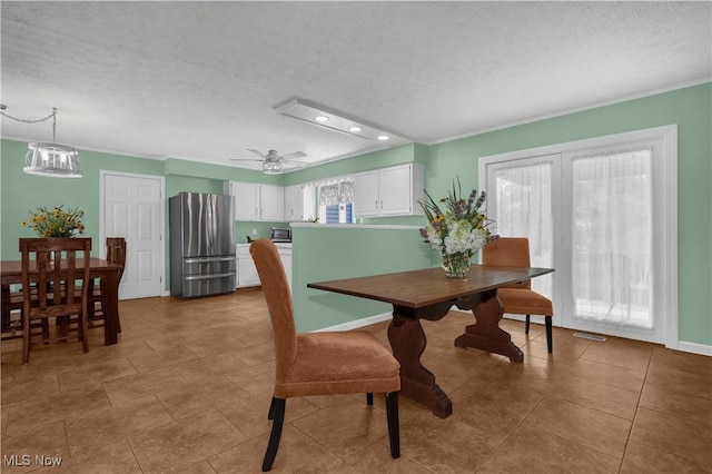 1060 S Watkins Rd, Alexandria, OH 43001 - dining room featuring a textured ceiling, tile patterned floors, ceiling fan, and recessed lighting