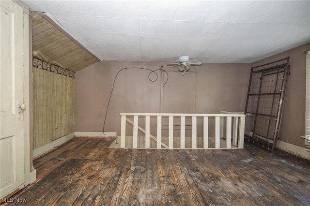 59969 Somerton Hwy, Barnesville, OH 43713 - additional living space with hardwood / wood-style floors, a ceiling fan, baseboards, and lofted ceiling