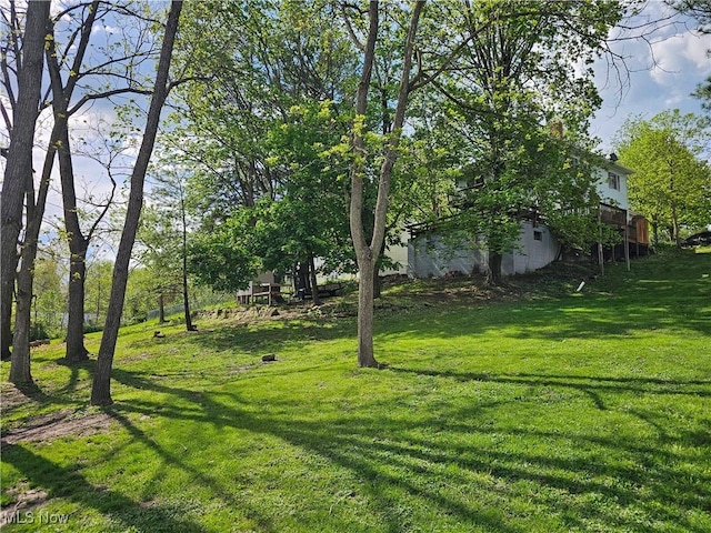 164 W High St, New Concord, OH 43762 - view of grassy yard featuring a wooden deck