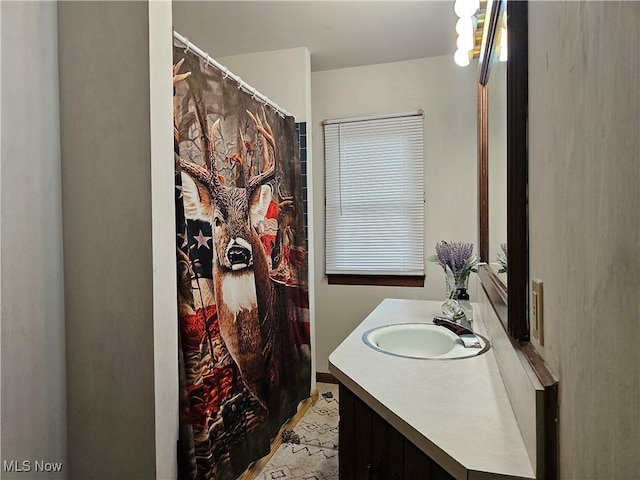 164 W High St, New Concord, OH 43762 - full bath with vanity and a shower with shower curtain