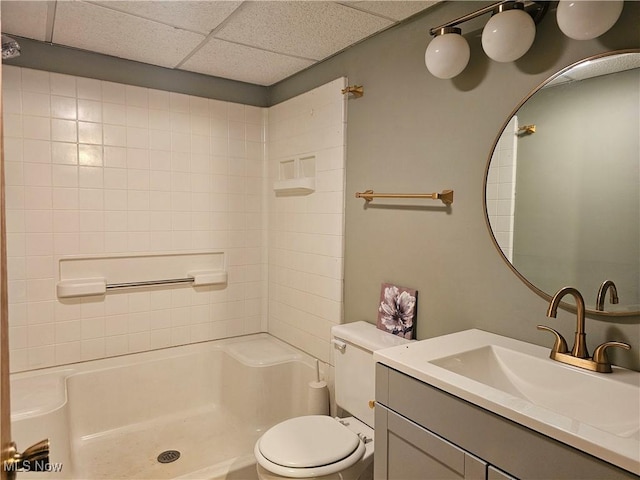 164 W High St, New Concord, OH 43762 - full bathroom with a shower, vanity, toilet, and a drop ceiling