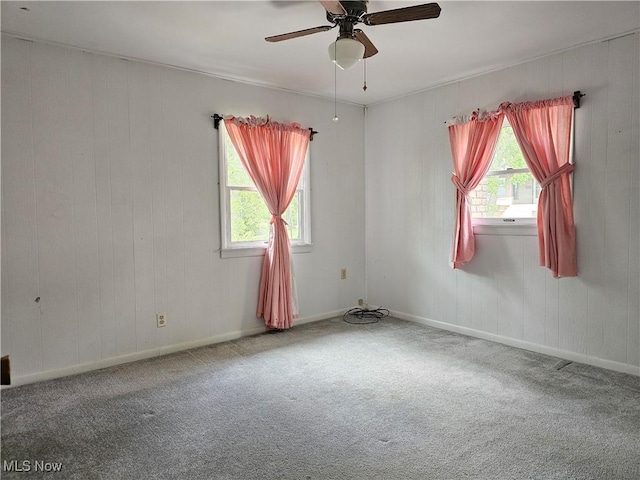 164 W High St, New Concord, OH 43762 - carpeted spare room with healthy amount of natural light, a ceiling fan, baseboards, and wooden walls