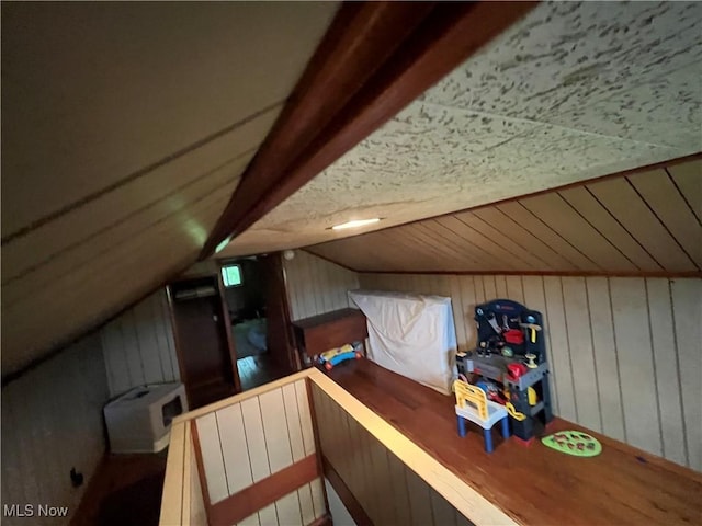 9355 Dozer Ridge Rd, Blue Rock, OH 43720 - additional living space featuring vaulted ceiling and wood walls