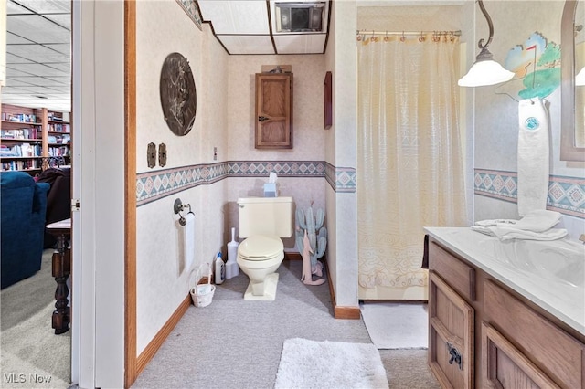 359 Boyce Dr, Chester, WV 26034 - bathroom featuring toilet, vanity, wallpapered walls, and curtained shower
