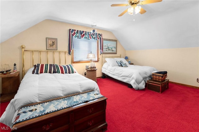 359 Boyce Dr, Chester, WV 26034 - bedroom with vaulted ceiling, carpet, a ceiling fan, and baseboards