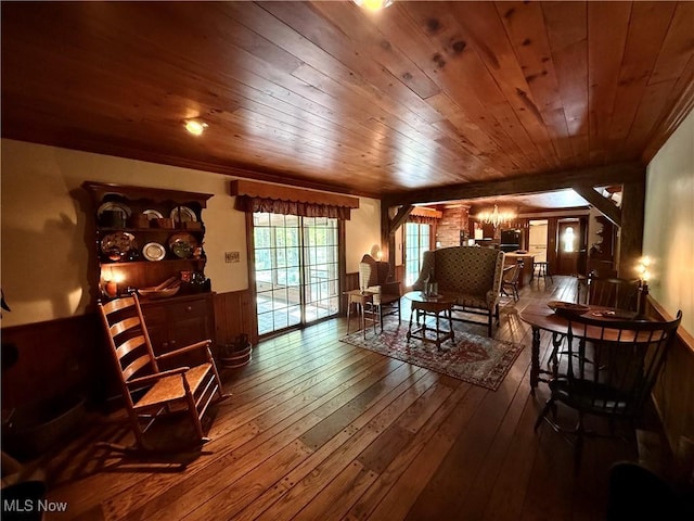 6859 Fairground Blvd, Canfield, OH 44406 - sitting room featuring wooden ceiling, hardwood / wood-style flooring, and a wainscoted wall