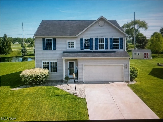 1614 Bellview St NE, Canton, OH 44721 - traditional home with an attached garage, a front yard, concrete driveway, and a water view