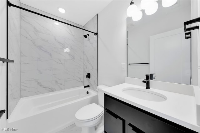 4620 Lorain Ave, Cleveland, OH 44102 - bathroom with toilet,  shower combination, vanity, marble finish flooring, and recessed lighting