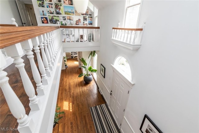 675 Wheatfield Dr, Aurora, OH 44202 - hall with wood finished floors and a towering ceiling