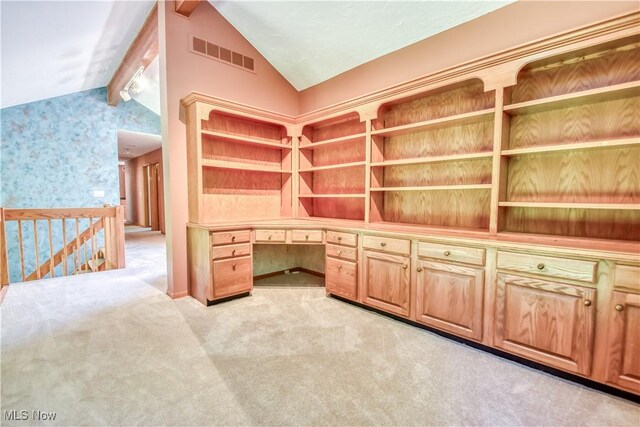 8220 Hermitage Rd, Concord, OH 44077 - unfurnished office with vaulted ceiling, light carpet, and built in study area