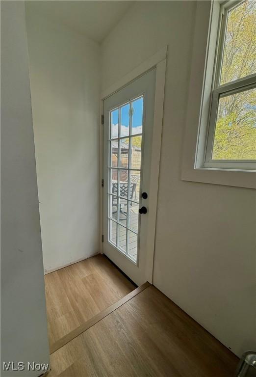doorway featuring wood finished floors