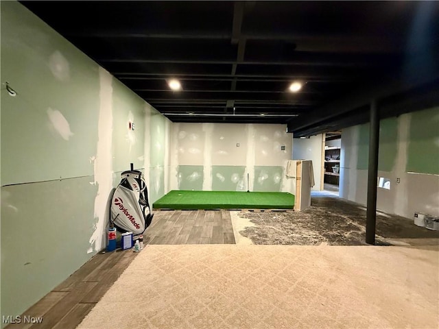 basement with wood finished floors