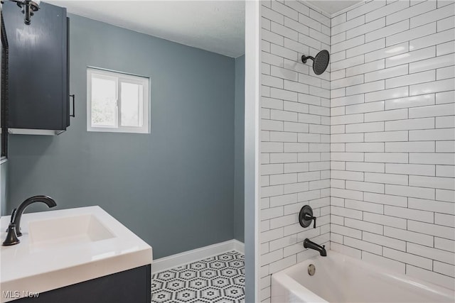 406 39th St, Vienna, WV 26105 - full bathroom with shower / bathtub combination, a sink, tile patterned floors, and baseboards