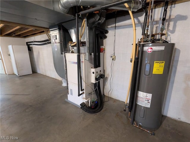 5216 Arrow Rd NW, Minerva, OH 44657 - unfinished below grade area with water heater, heating unit, and concrete block wall