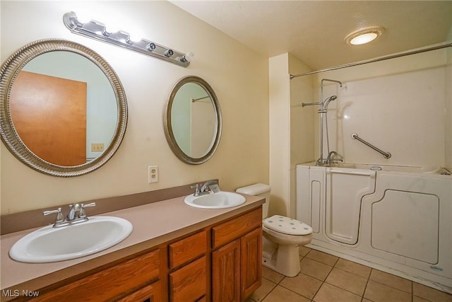 265 Franklin Dr, Doylestown, OH 44230 - full bathroom with tile patterned flooring, a bath, toilet, double vanity, and a shower