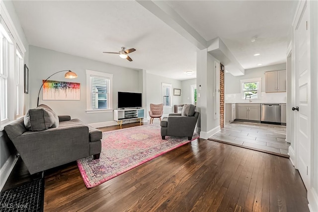 1303 W 115th St, Cleveland, OH 44102 - living area featuring hardwood / wood-style floors, ceiling fan, baseboards, and recessed lighting