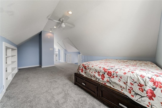 1303 W 115th St, Cleveland, OH 44102 - bedroom with light colored carpet, lofted ceiling, ceiling fan, and recessed lighting