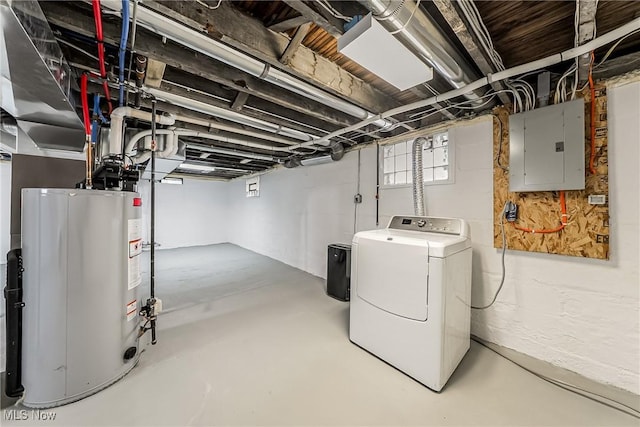 1303 W 115th St, Cleveland, OH 44102 - basement with washer / clothes dryer, electric panel, and gas water heater