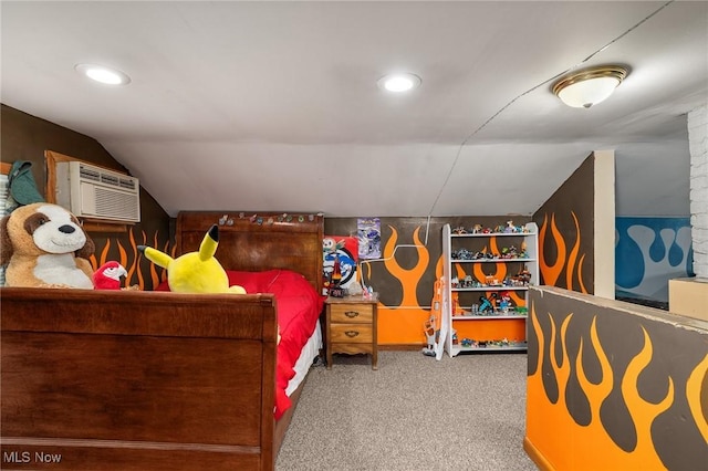 1439 Township Road 593, Ashland, OH 44805 - bedroom with carpet flooring, a wall mounted air conditioner, lofted ceiling, and recessed lighting
